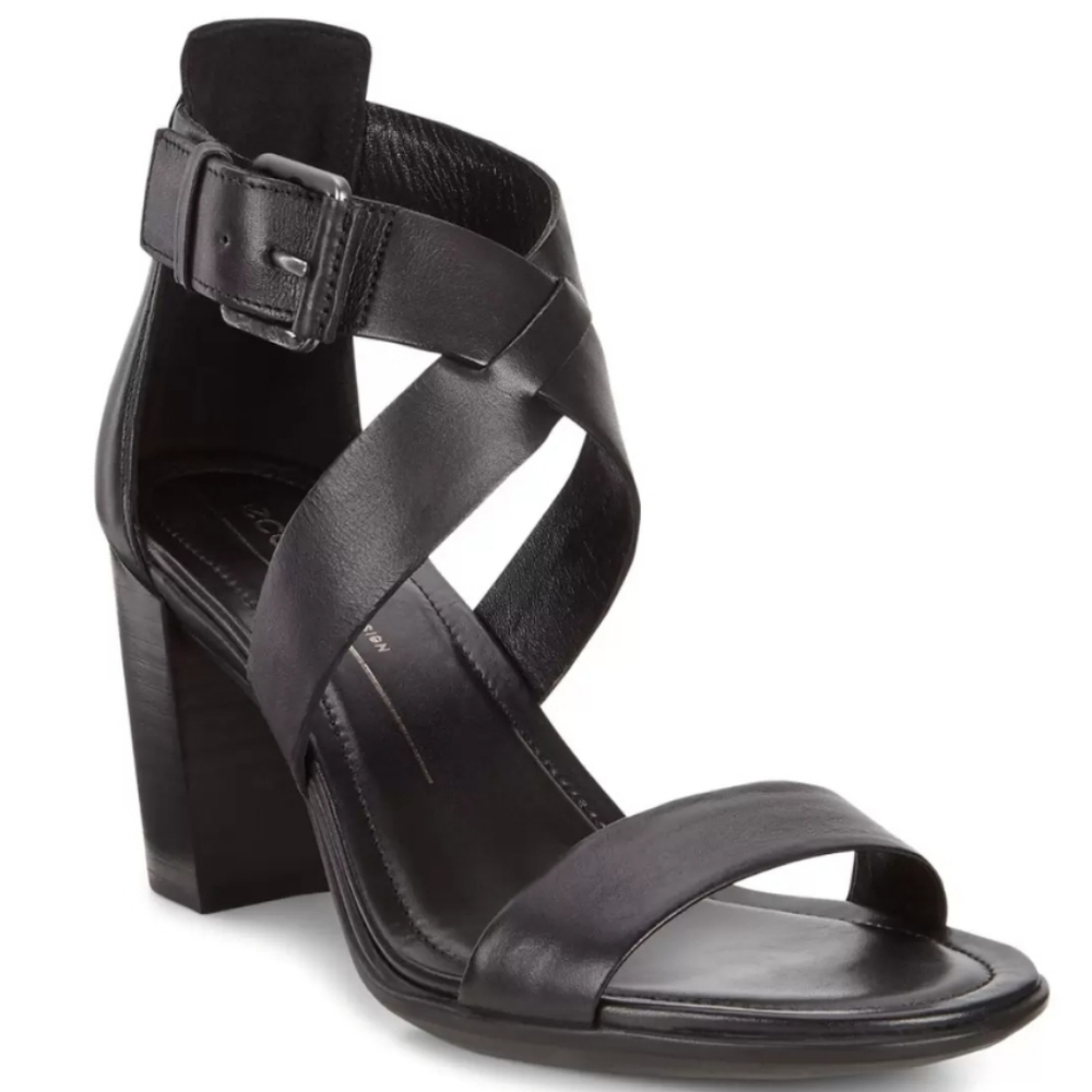 Ecco Block Strappy Sandal Black Leather Style 251023 Size 41 ( 10-10.5) NIB!